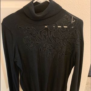 Boston Proper Sheer Applique Turtleneck